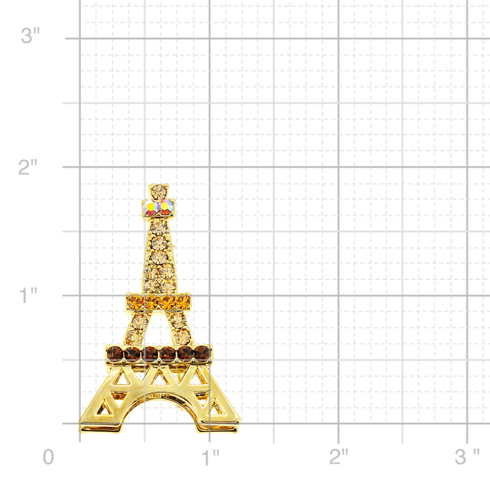 Golden Eiffel Tower Crystal Brooch and Pendant