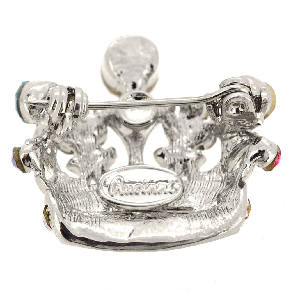 Multicolor Crown Swarovski Crystal Brooch Pin