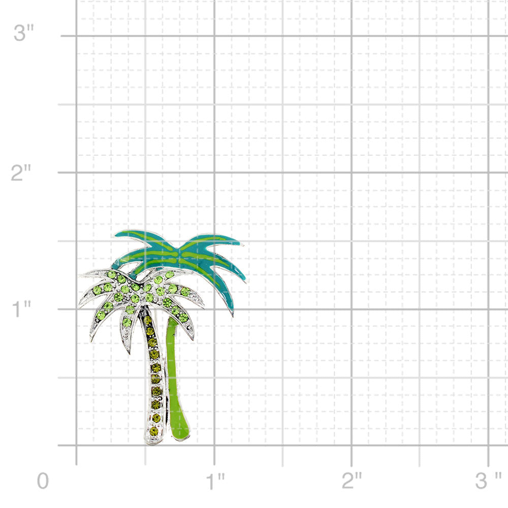 Green Palm Tree Crystal Pin Brooch