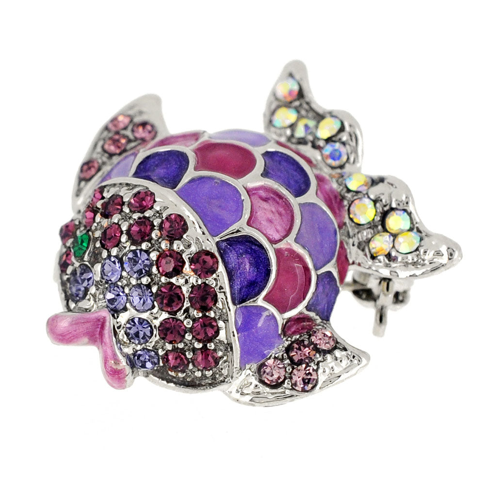 Multi Purple Crystal Fish Pin Brooch