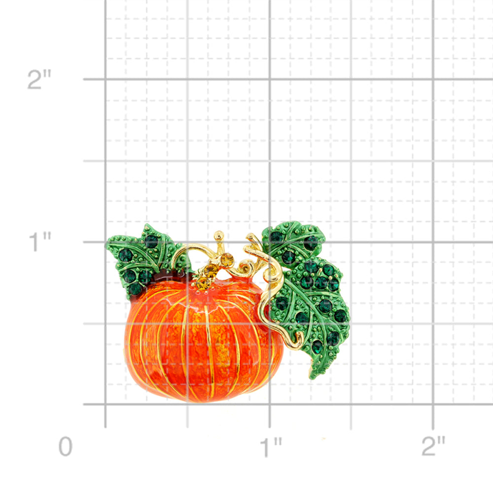 Enamel Fall Pumpkin Halloween Crystal Lapel Pin