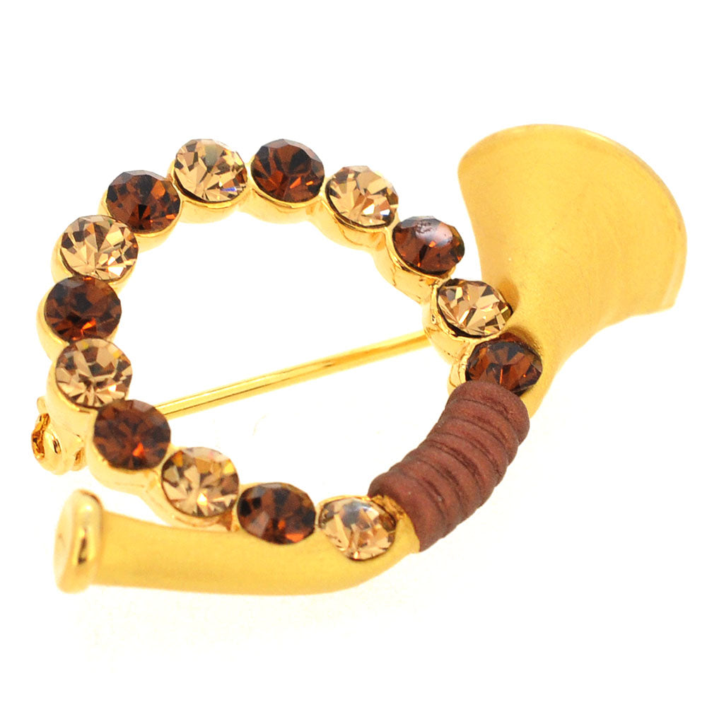 Brown Horn Swarovski Crystal Pin Brooch