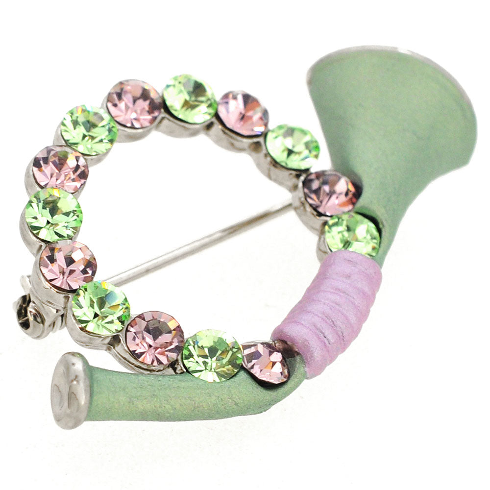 Green Post Horn Swarovski Crystal Pin Brooch