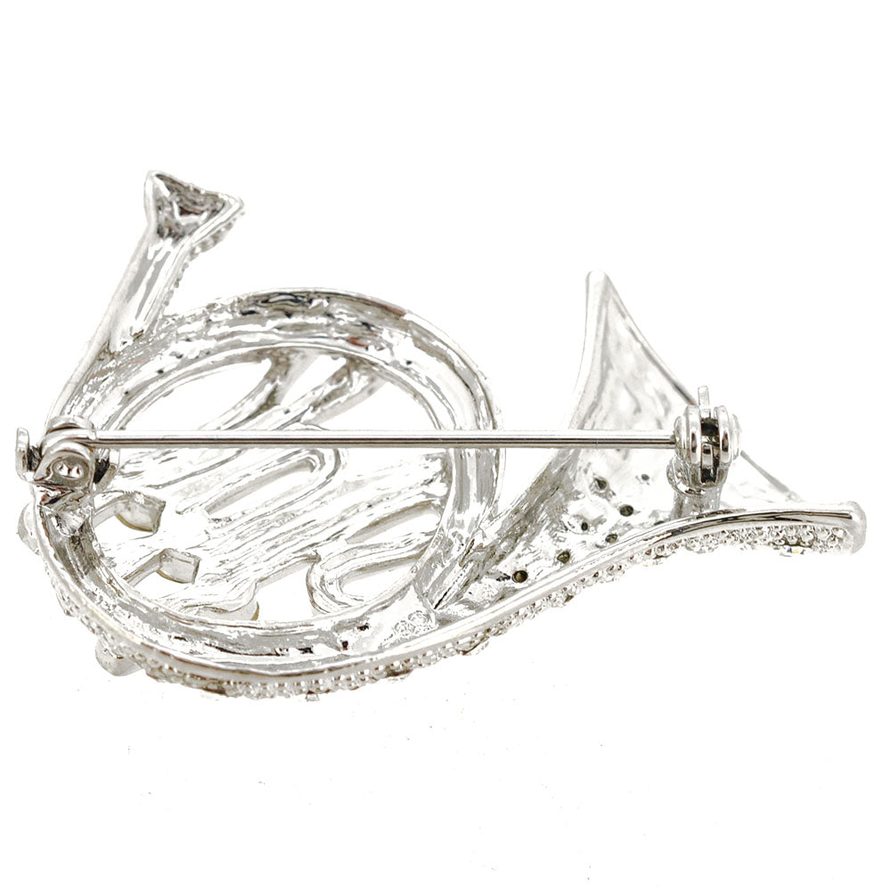 Silver Crystal French Horn Pin Brooch