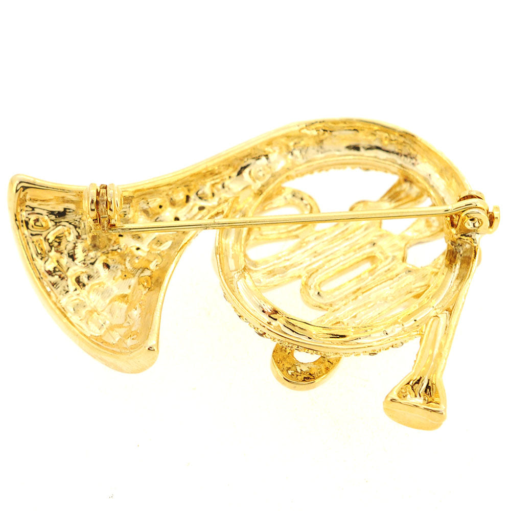 Golden French Horn Swarovski Crystal Pin Brooch