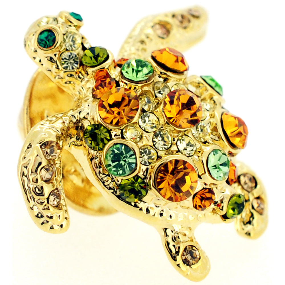 Golden Multicolored Sea Turtle Crystal Lapel Pin