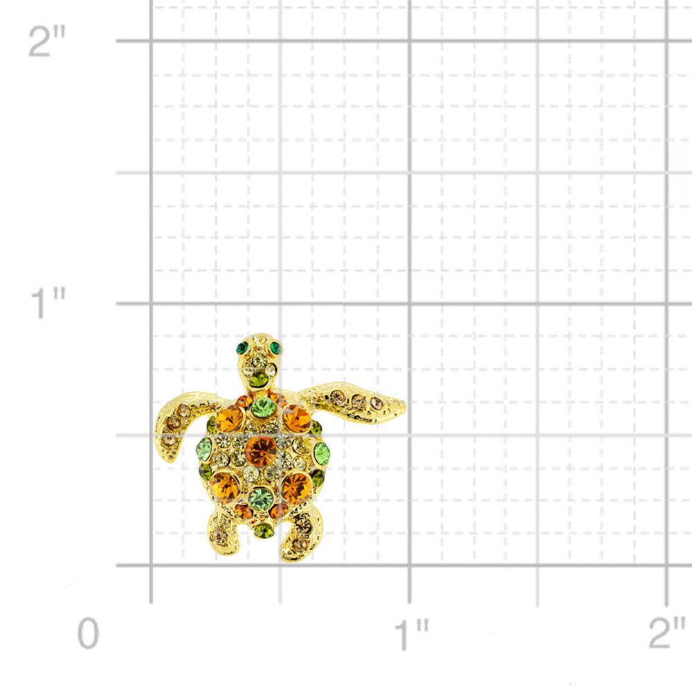 Golden Multicolored Sea Turtle Crystal Lapel Pin