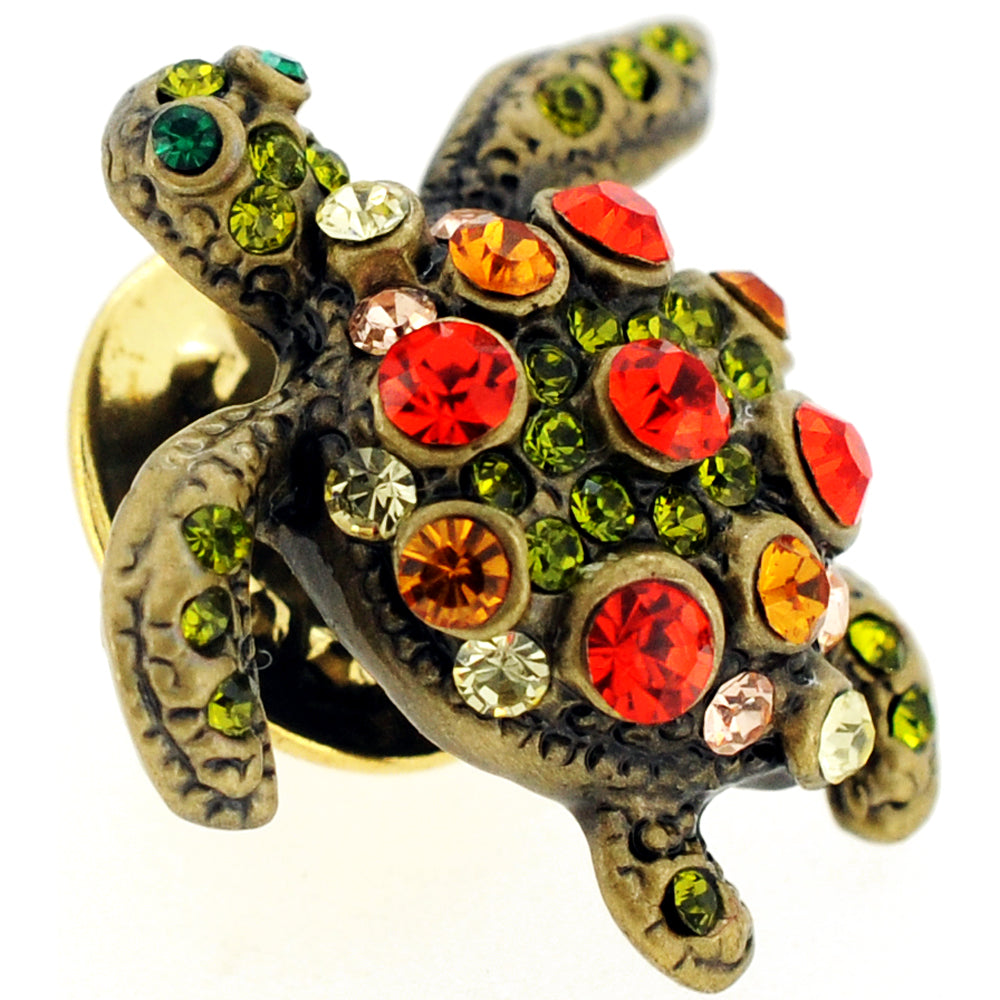 Multicolor Sea Turtle Swarovski Crystal Lapel Pin