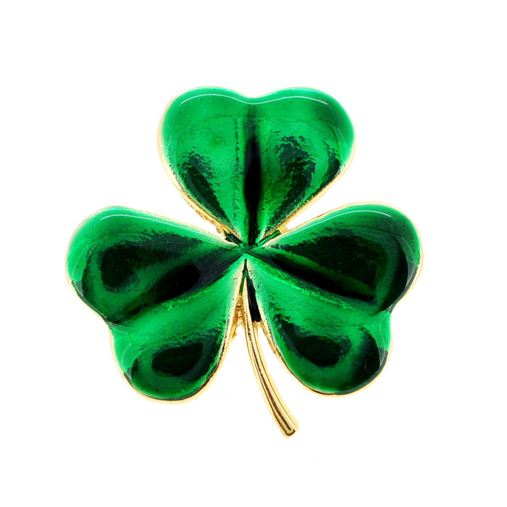 Green Lucky 3 Leaf Clover Flower Pin Brooch