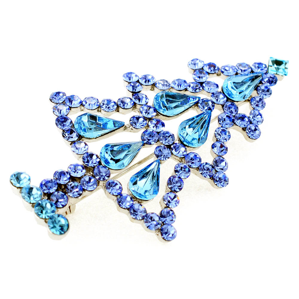 Light Blue Christmas Tree Crystal Brooch Pin