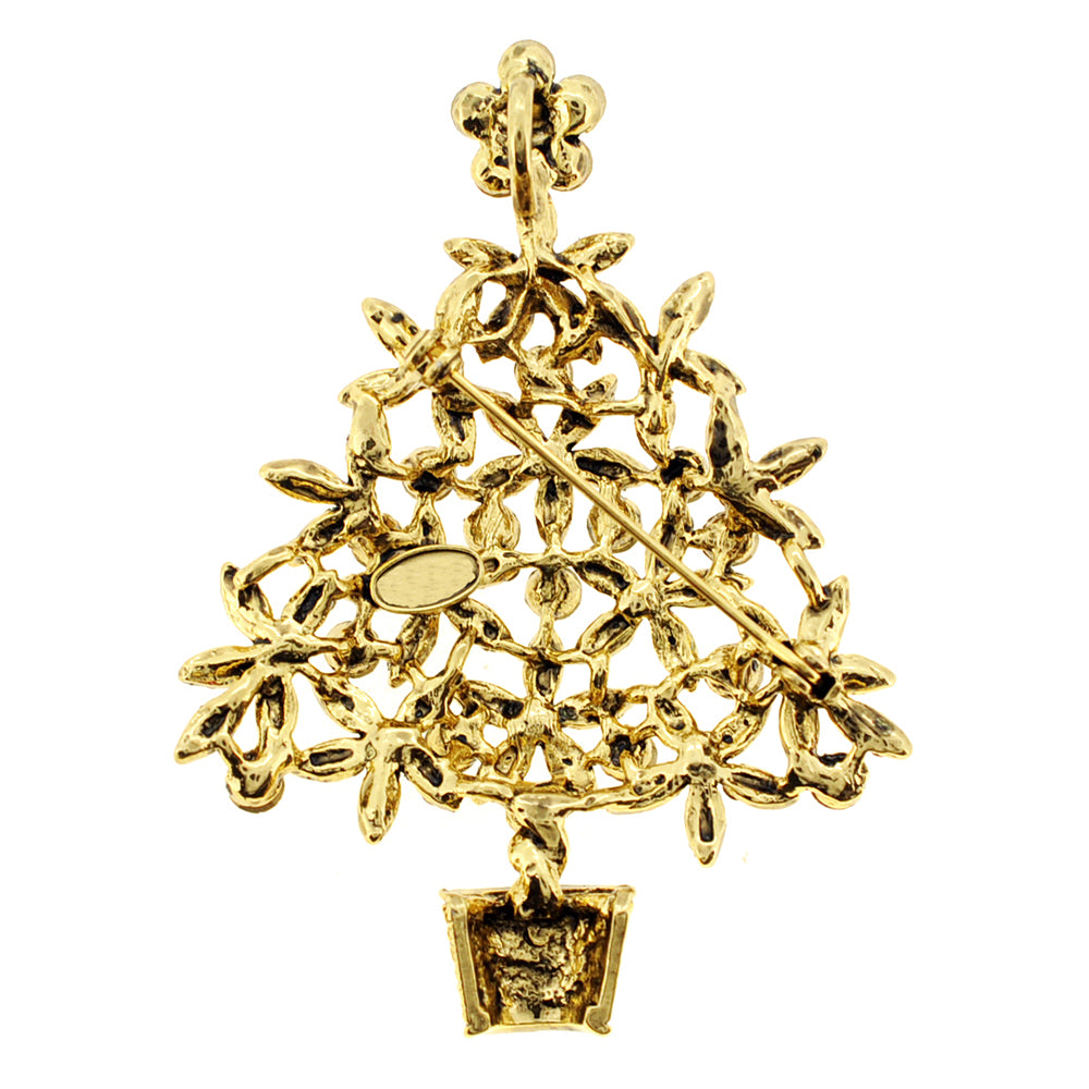 Multicolor Potted Christmas Tree Flower Swarovski Crystal Brooch and Pendant