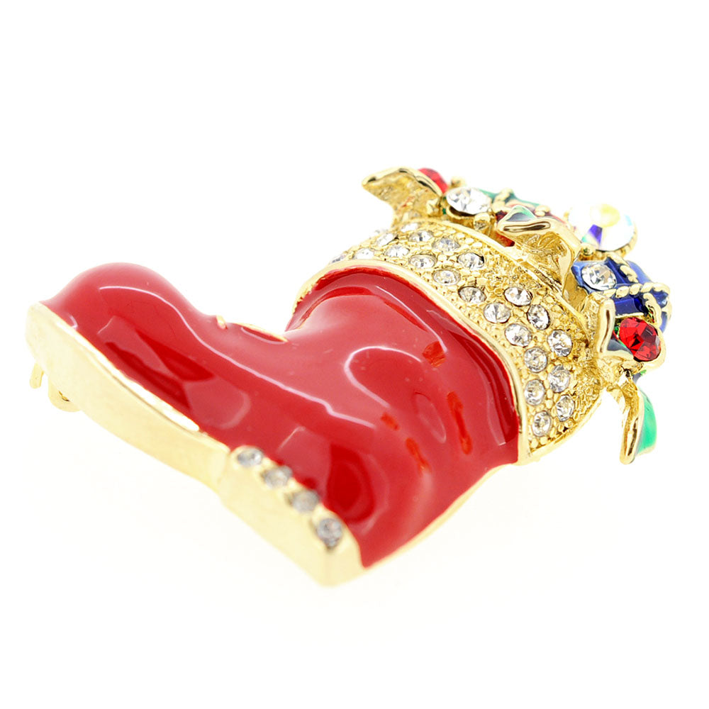 Red Christmas Stocking Swarovski Crystal Pin Brooch