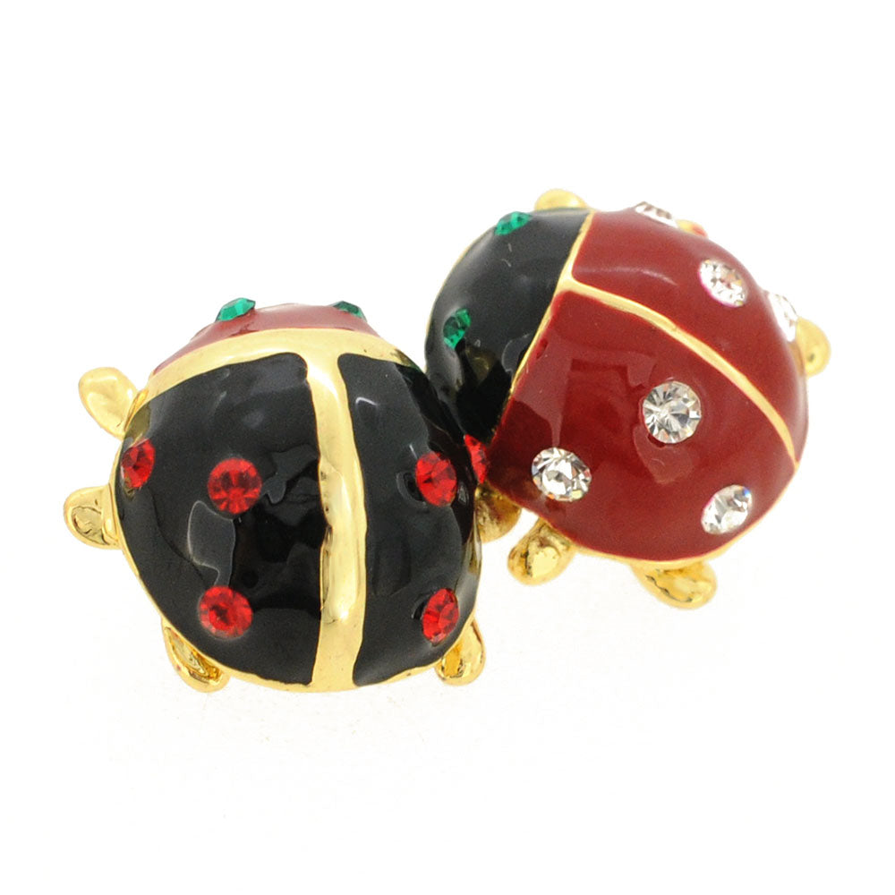 Crystal Ladybug Couple Pin Brooch