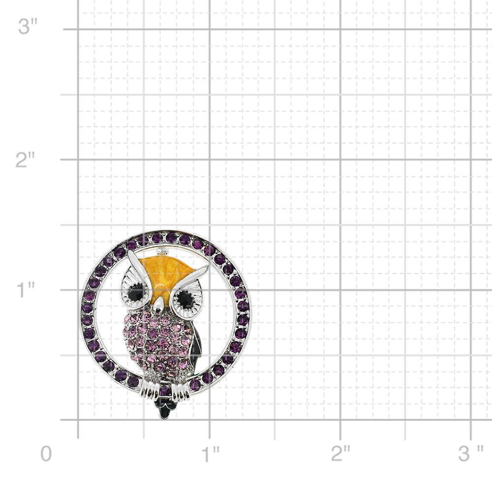 Amethyst Purple Owl Crystal Pin Brooch