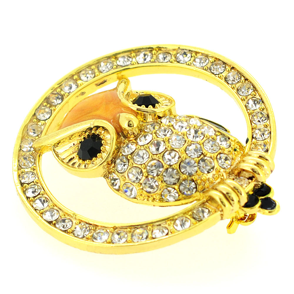 Golden Crystal Owl Bird Pin Brooch