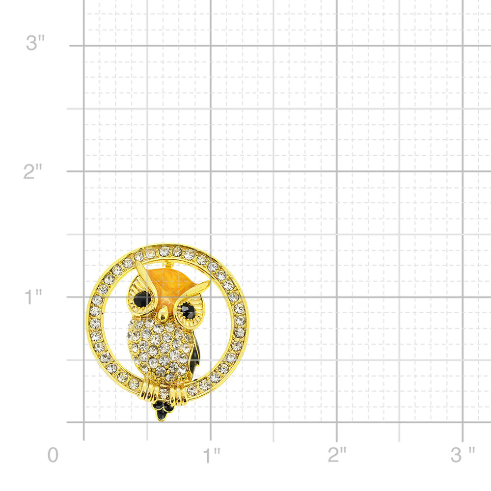 Golden Crystal Owl Bird Pin Brooch
