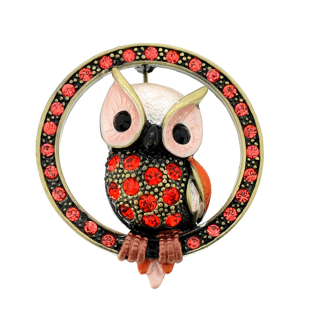 Red Owl Swarovski Crystal Pin Brooch