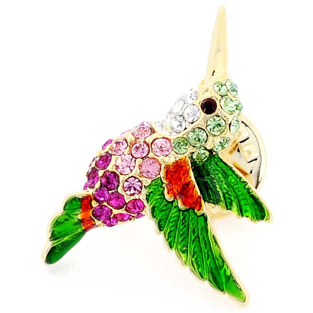 Multicolor Hummingbird Crystal Lapel Pin