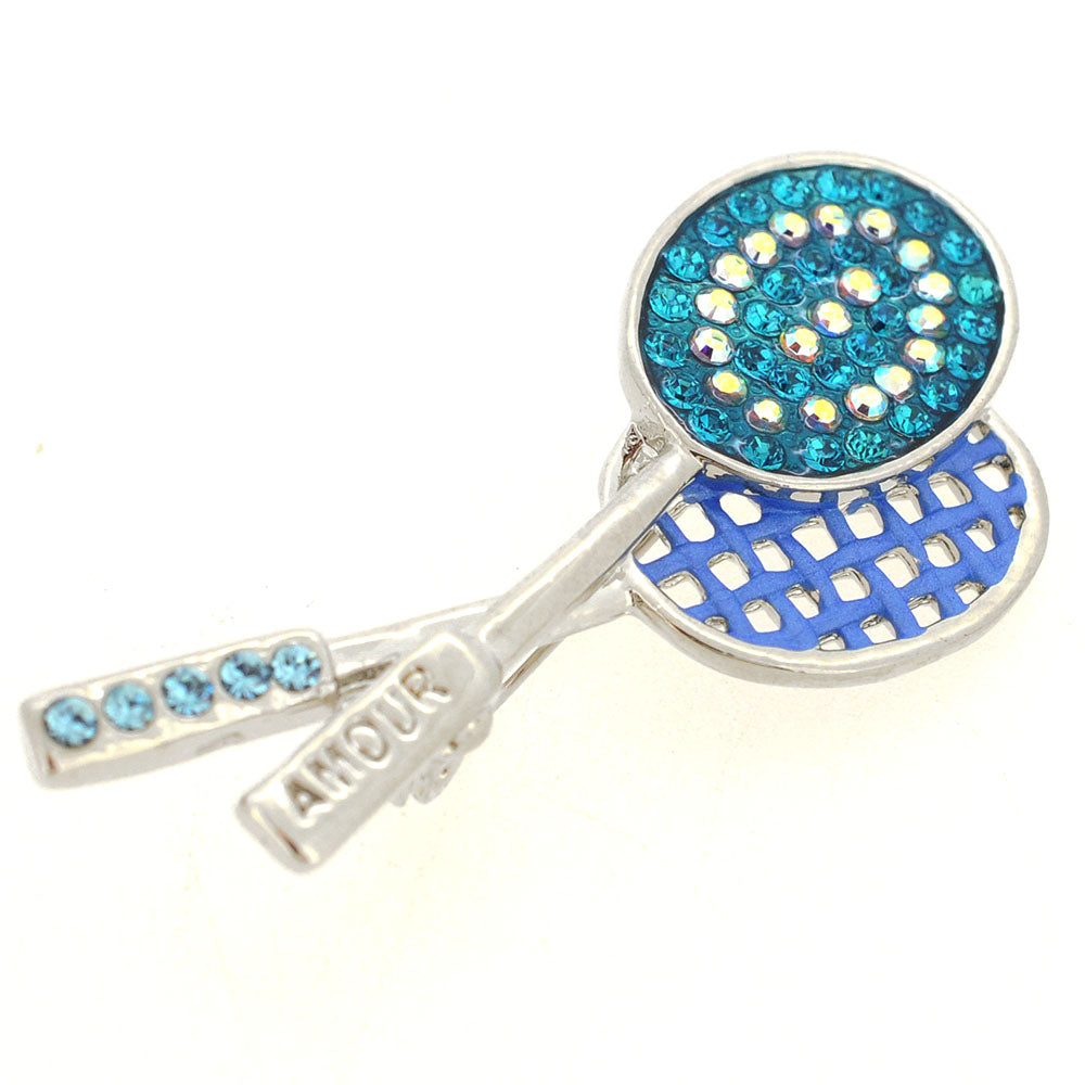 Blue Zircon Crystal Tennis Racquet Brooch