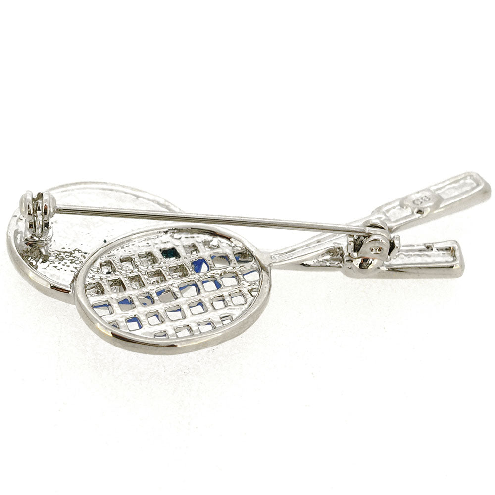 Blue Zircon Crystal Tennis Racquet Brooch