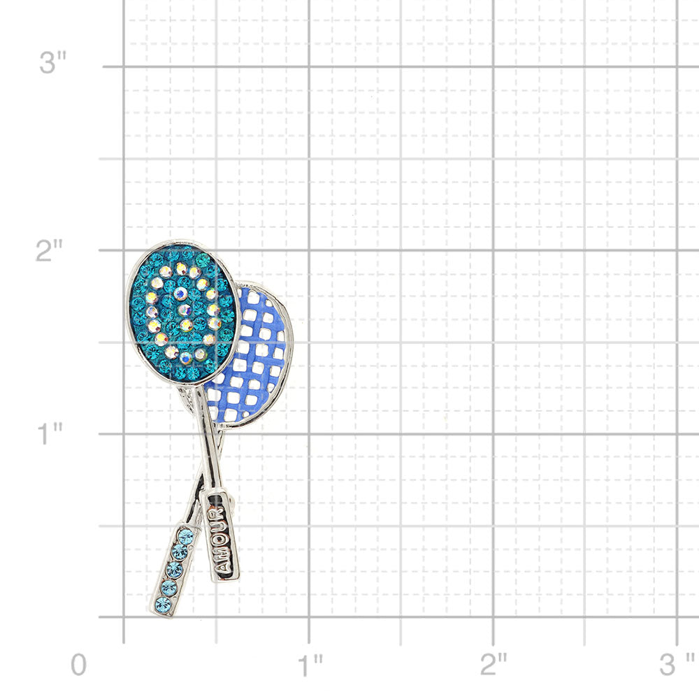 Blue Zircon Crystal Tennis Racquet Brooch