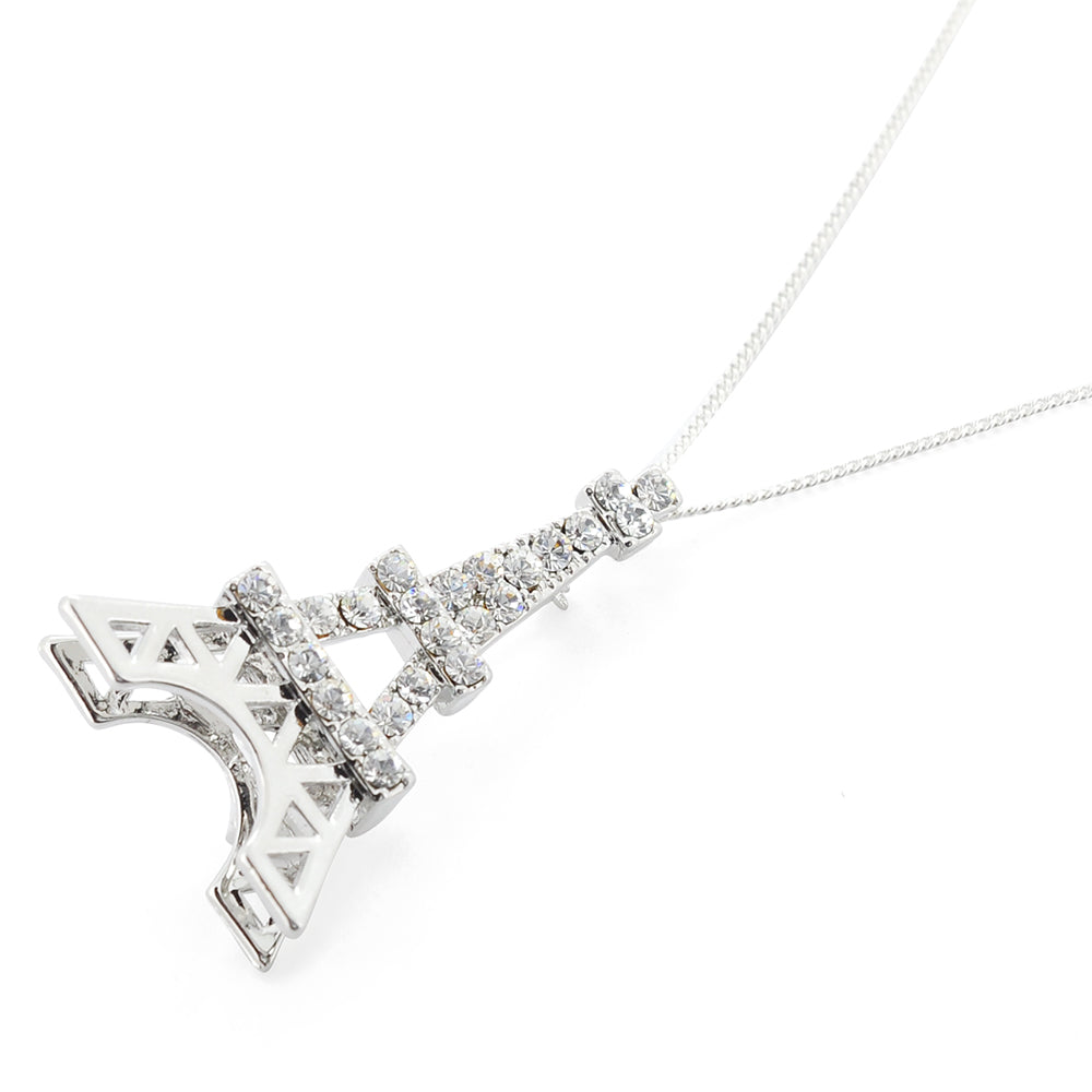 Chrome Paris Eiffel Tower Swarovski Crystal Pin Brooch and Pendant
