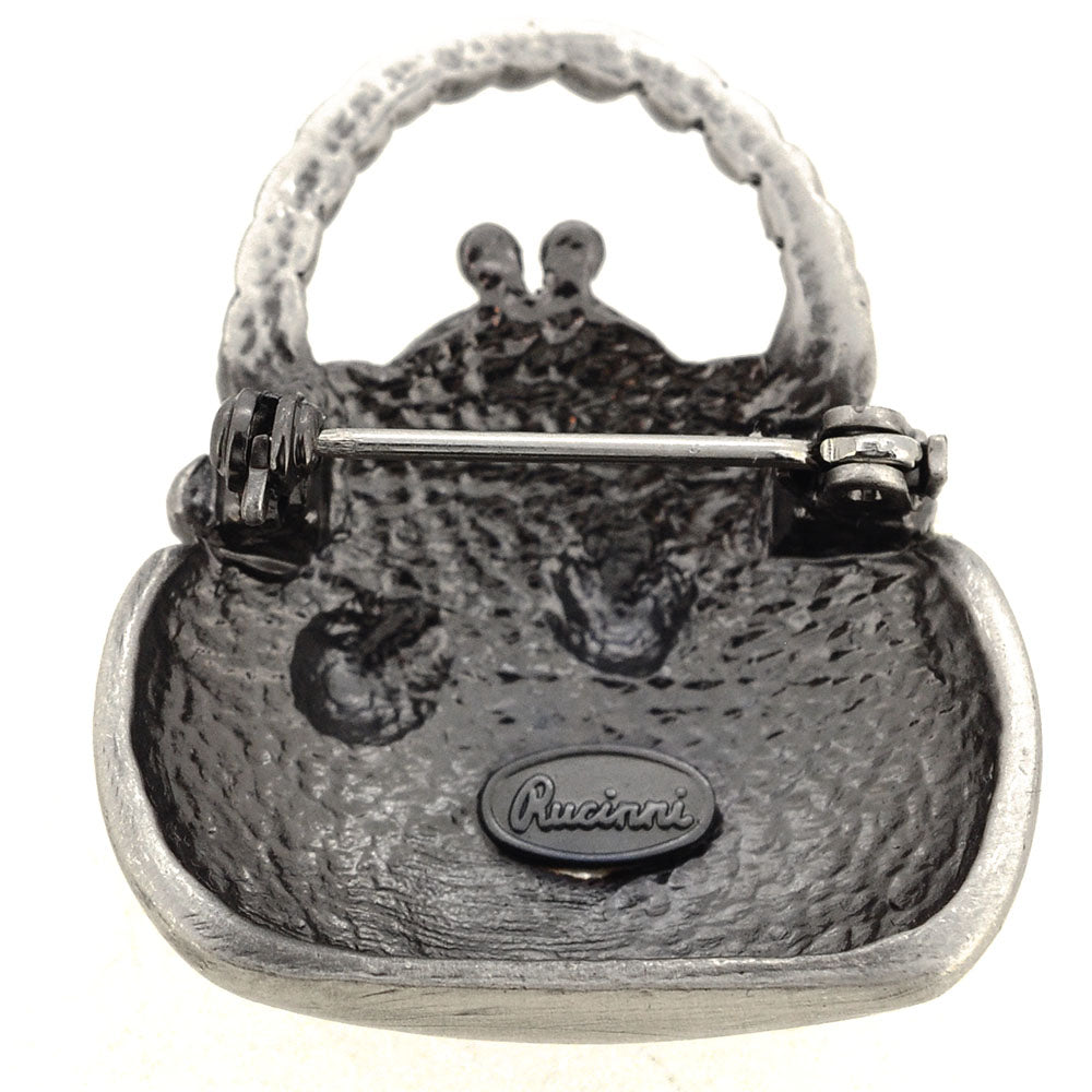 Multicolor Flower Blue Handbag Purse Swarovski Crystal PinBrooch