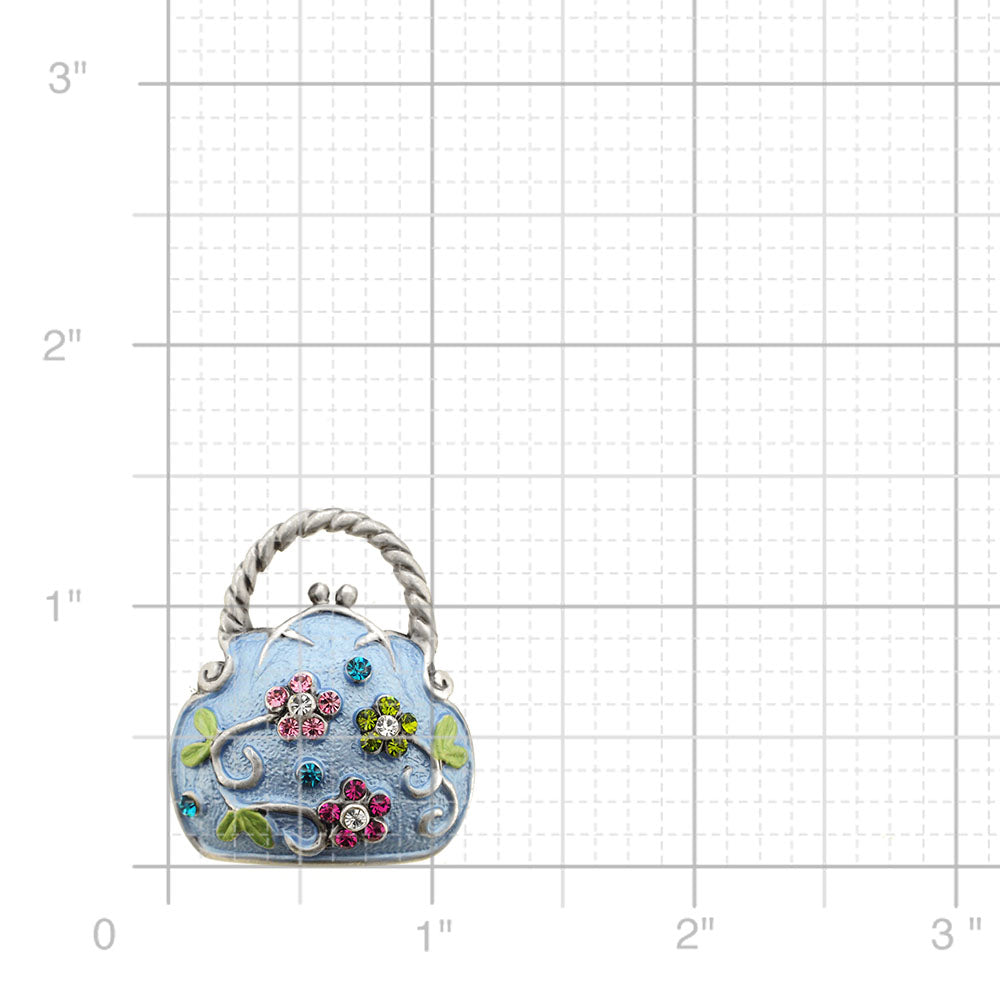 Multicolor Flower Blue Handbag Purse Swarovski Crystal PinBrooch