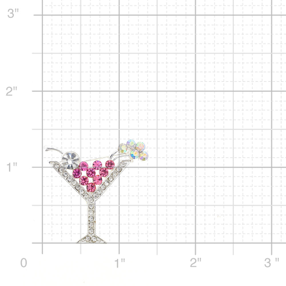Pink Martini Glass Crystal Pin Brooch