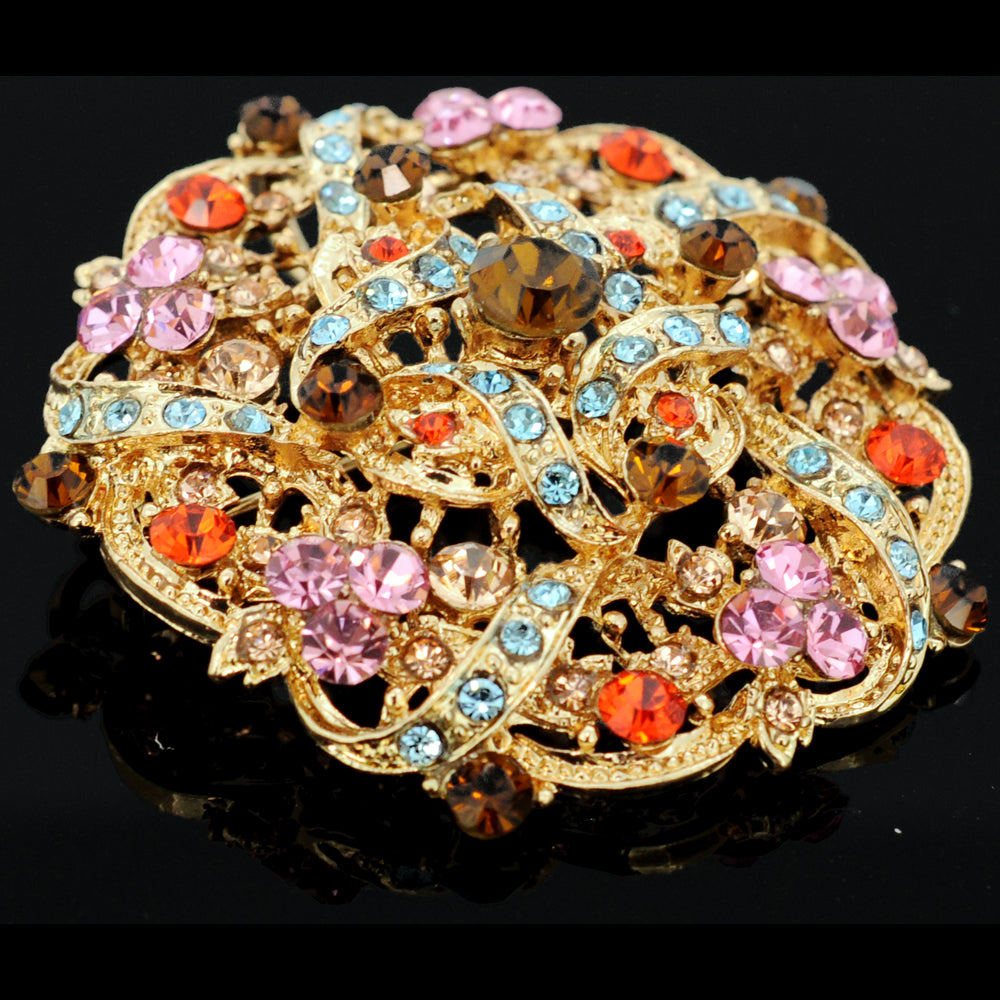 MultiColor Golden Flower Wedding Crystal Brooch/Pendant
