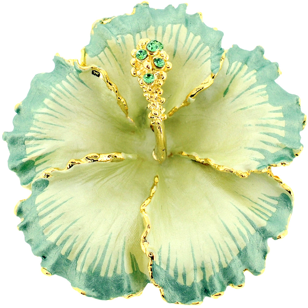 Sea Green Hawaiian Hibiscus Flower Swarovski Crystal Brooch and Pendant