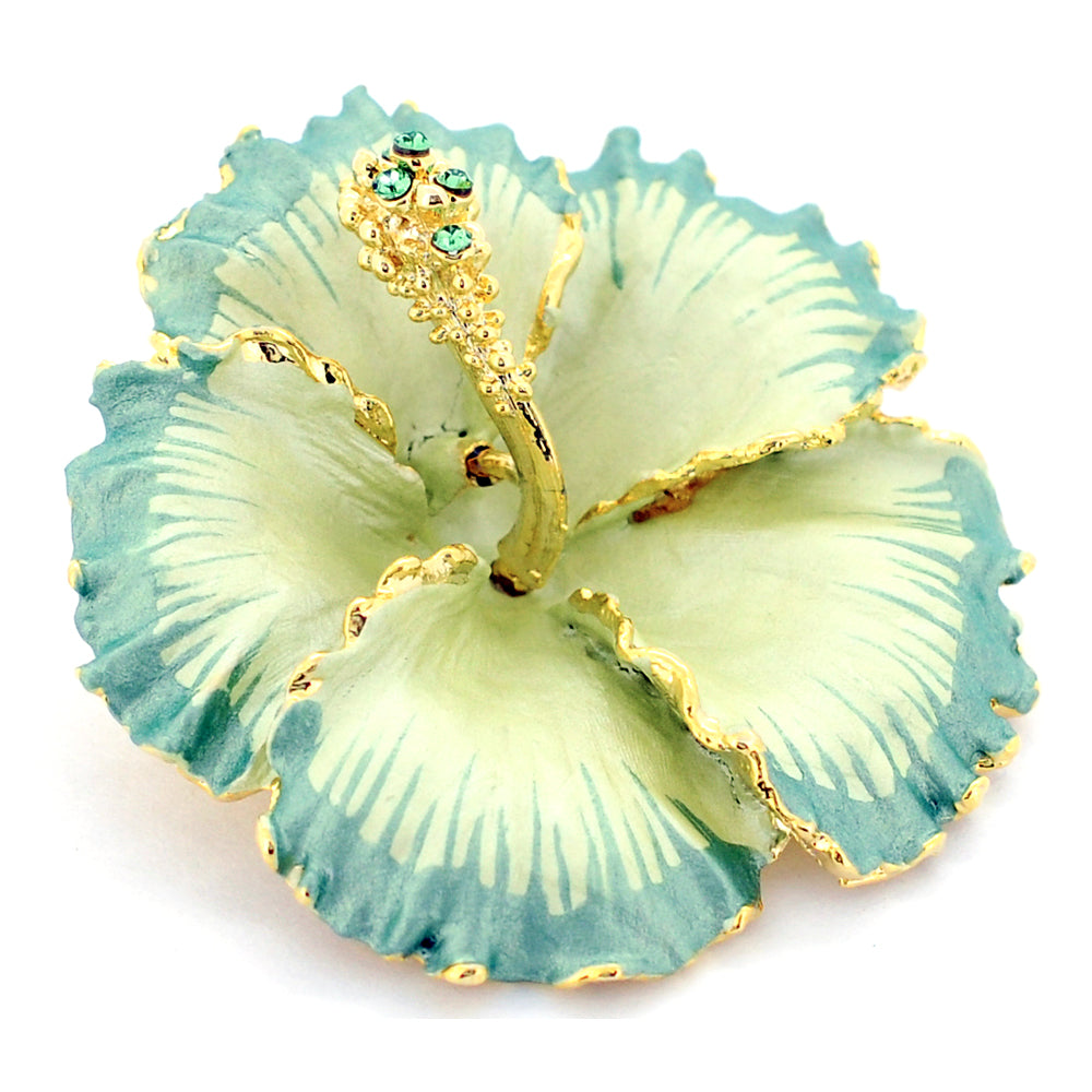 Sea Green Hawaiian Hibiscus Flower Swarovski Crystal Brooch and Pendant