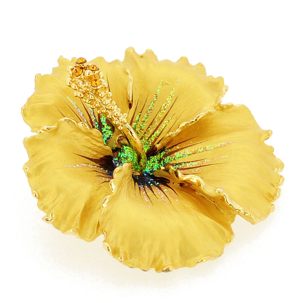 Topaz Hawaiian Hibiscus Swarovski Crystal Flower Brooch and Pendant