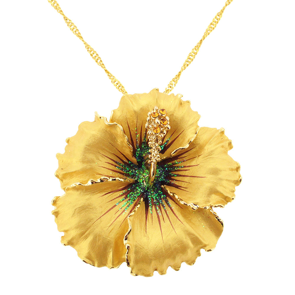 Topaz Hawaiian Hibiscus Swarovski Crystal Flower Brooch and Pendant