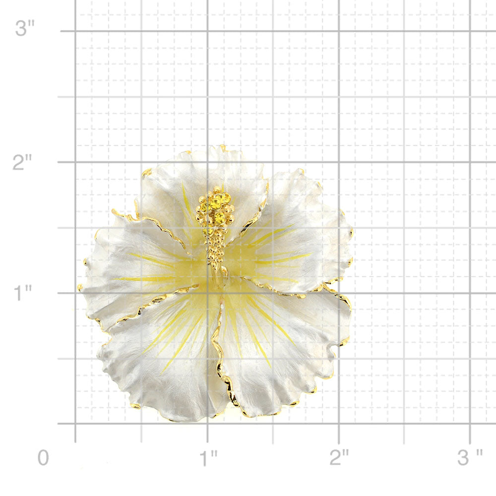 White Hawaiian Hibiscus Flower Swarovski Crystal Brooch and Pendant