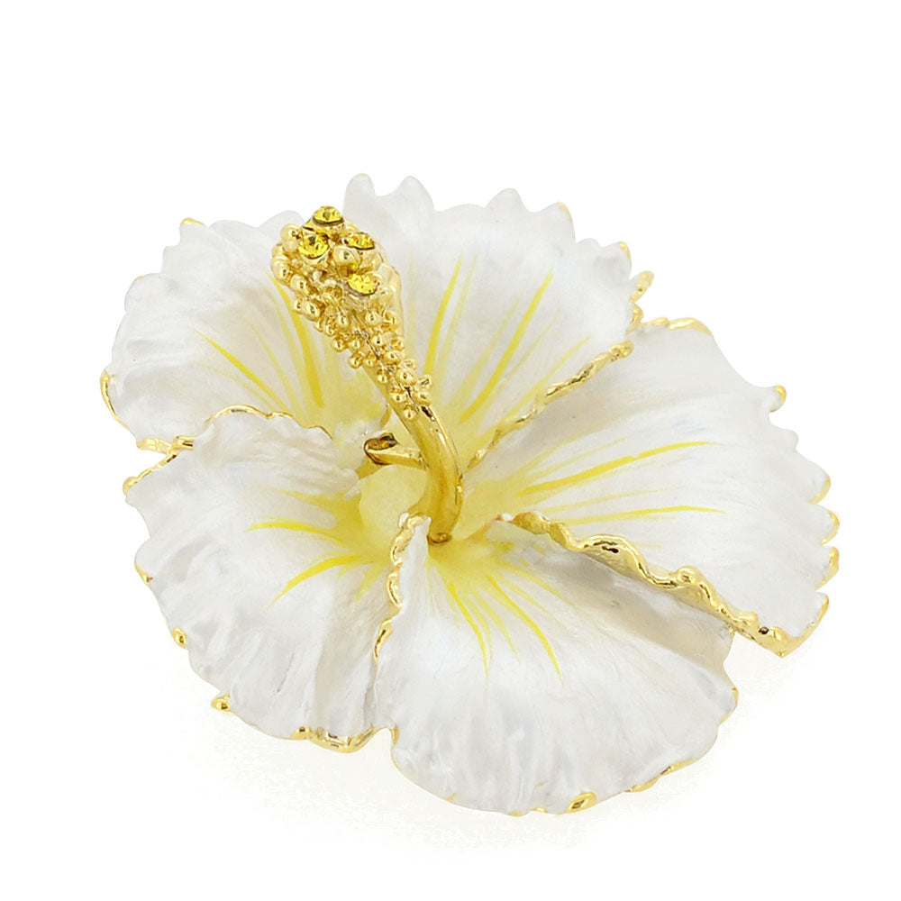 White Hawaiian Hibiscus Flower Swarovski Crystal Brooch and Pendant