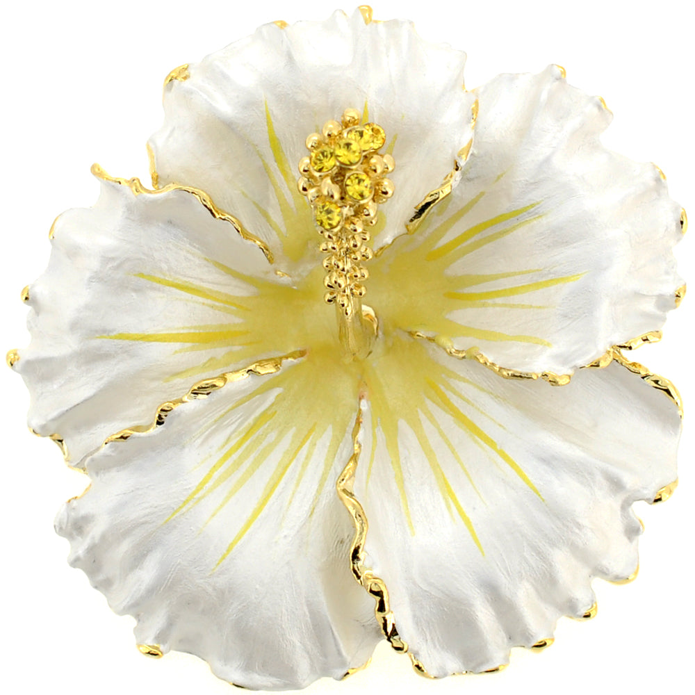 White Hawaiian Hibiscus Flower Swarovski Crystal Brooch and Pendant