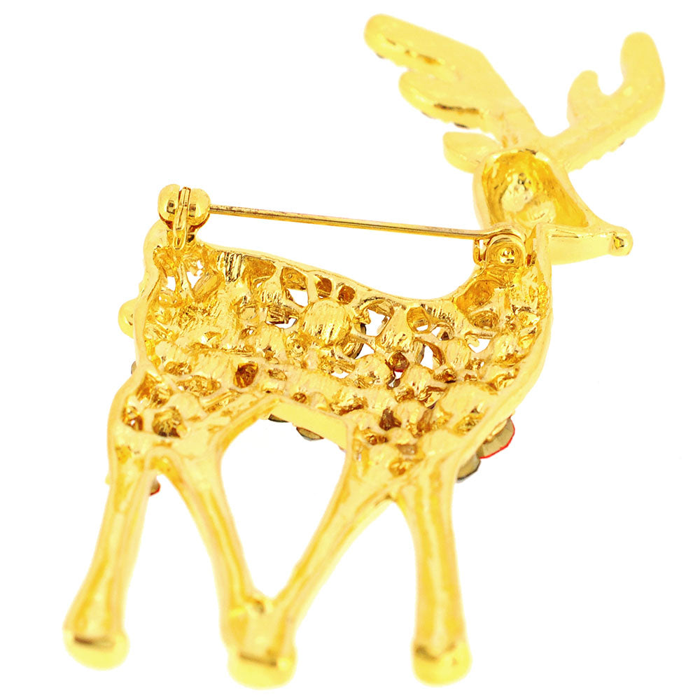 Multicolor Christmas Reindeer Crystal Pin Brooch