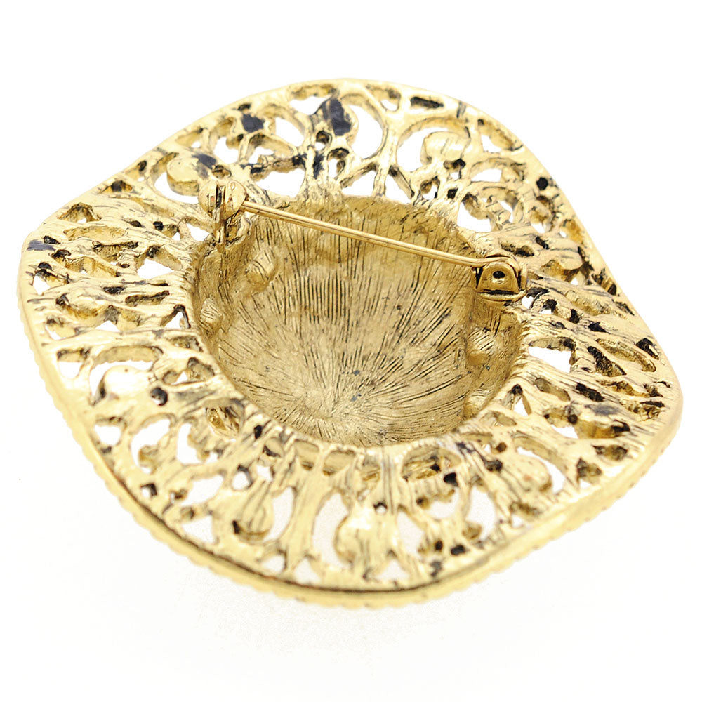 Vintage Style Golden Ladies Bonnet Easter Crystal Pin Brooch