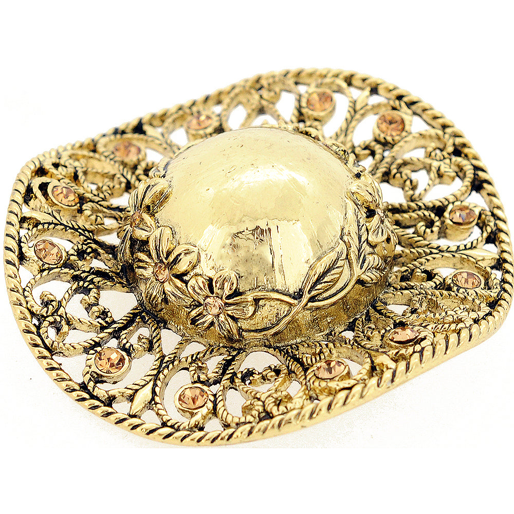 Vintage Style Golden Ladies Bonnet Easter Crystal Pin Brooch