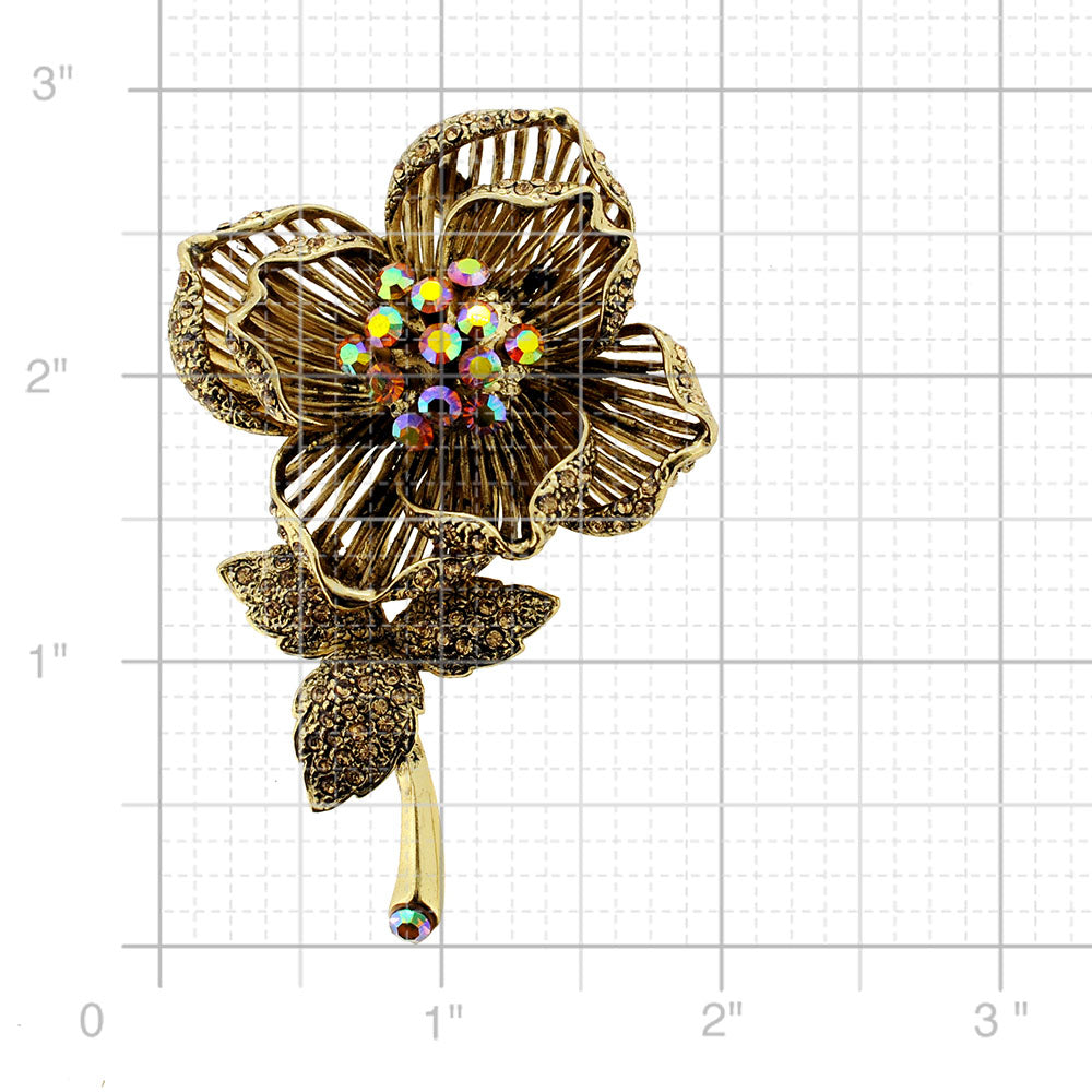 Vintage Style Topaz Brown Flower Brooch Pin