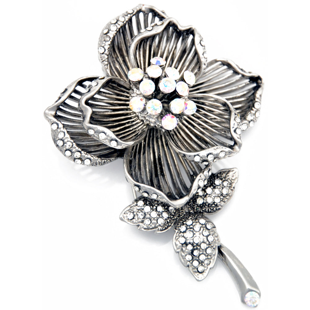 Vintage Style Rose Crystal Flower Brooch