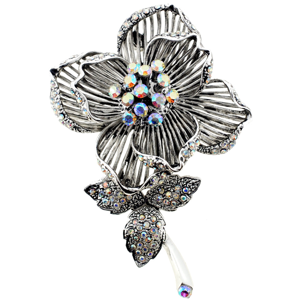 Vintage Style Rose Crystal Flower Brooch