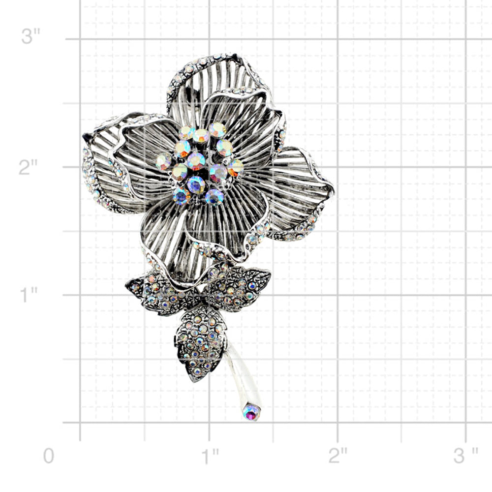Vintage Style Rose Crystal Flower Brooch