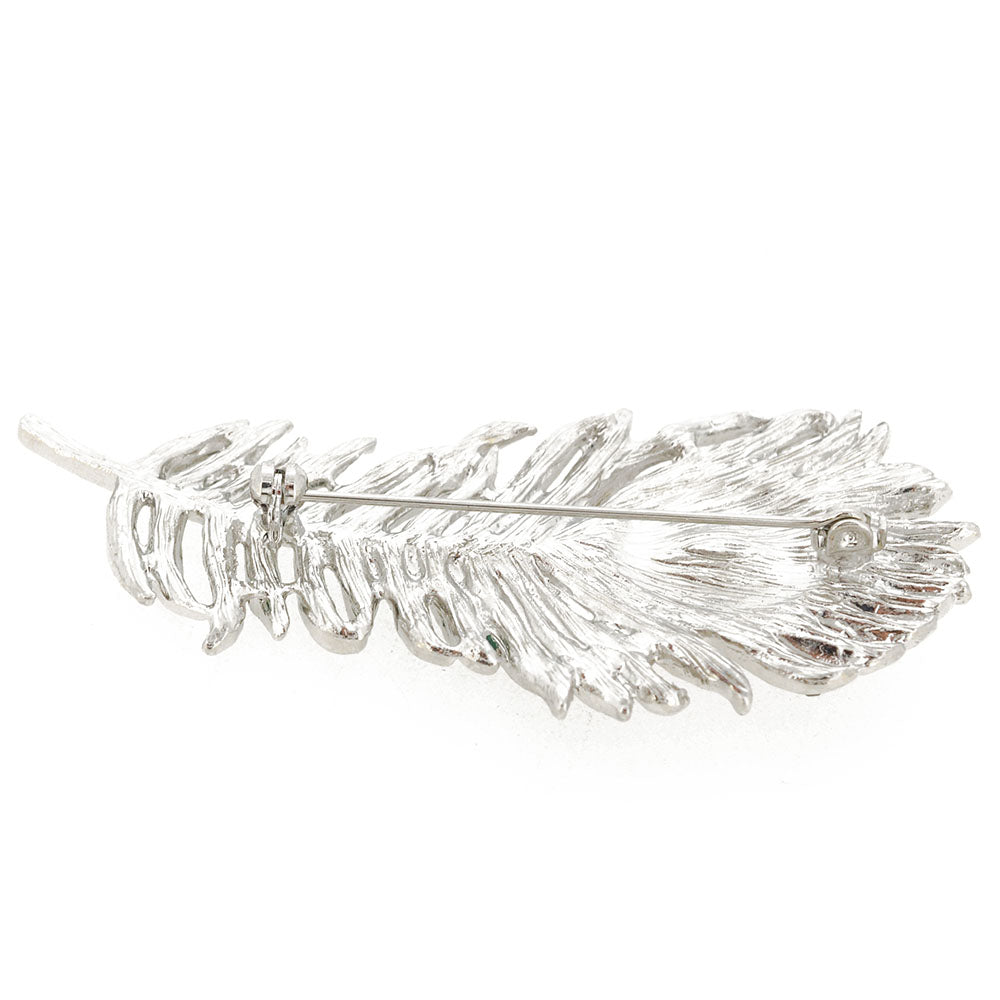 Green Eye Peacock Feather Crystal Pin Brooch