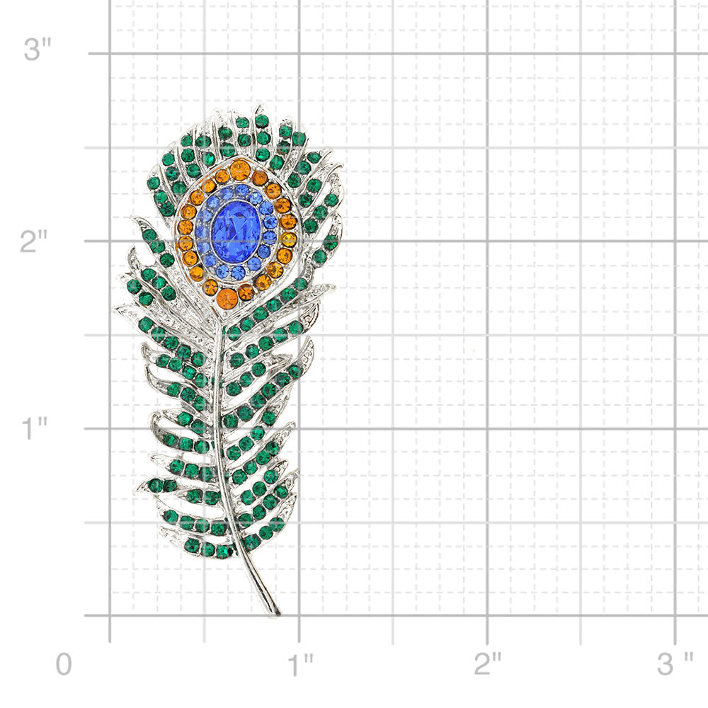 Green Eye Peacock Feather Crystal Pin Brooch