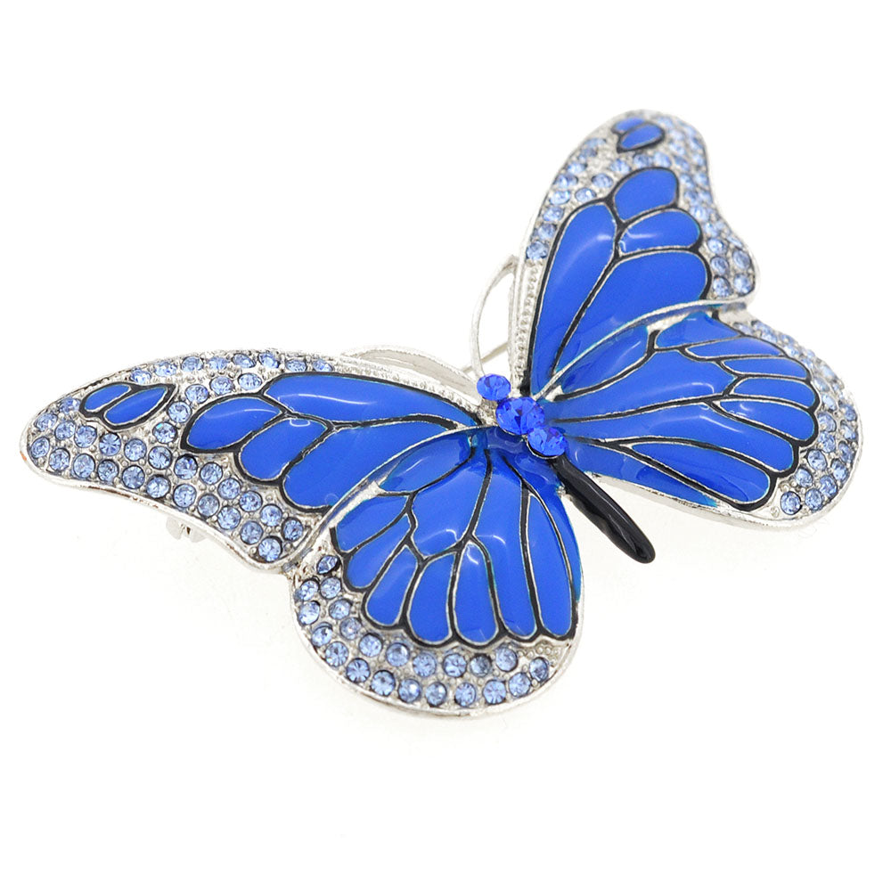 Blue Monarch Butterfly Crystal Pin Brooch