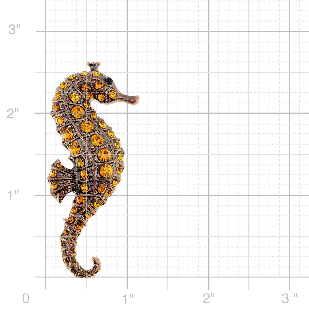 Vintage Style Topaz Brown Seahorse Crystal Pin Brooch