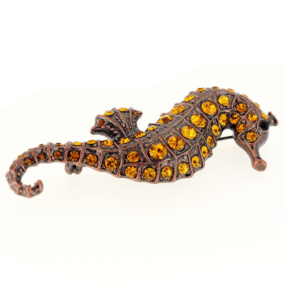 Vintage Style Topaz Brown Seahorse Crystal Pin Brooch