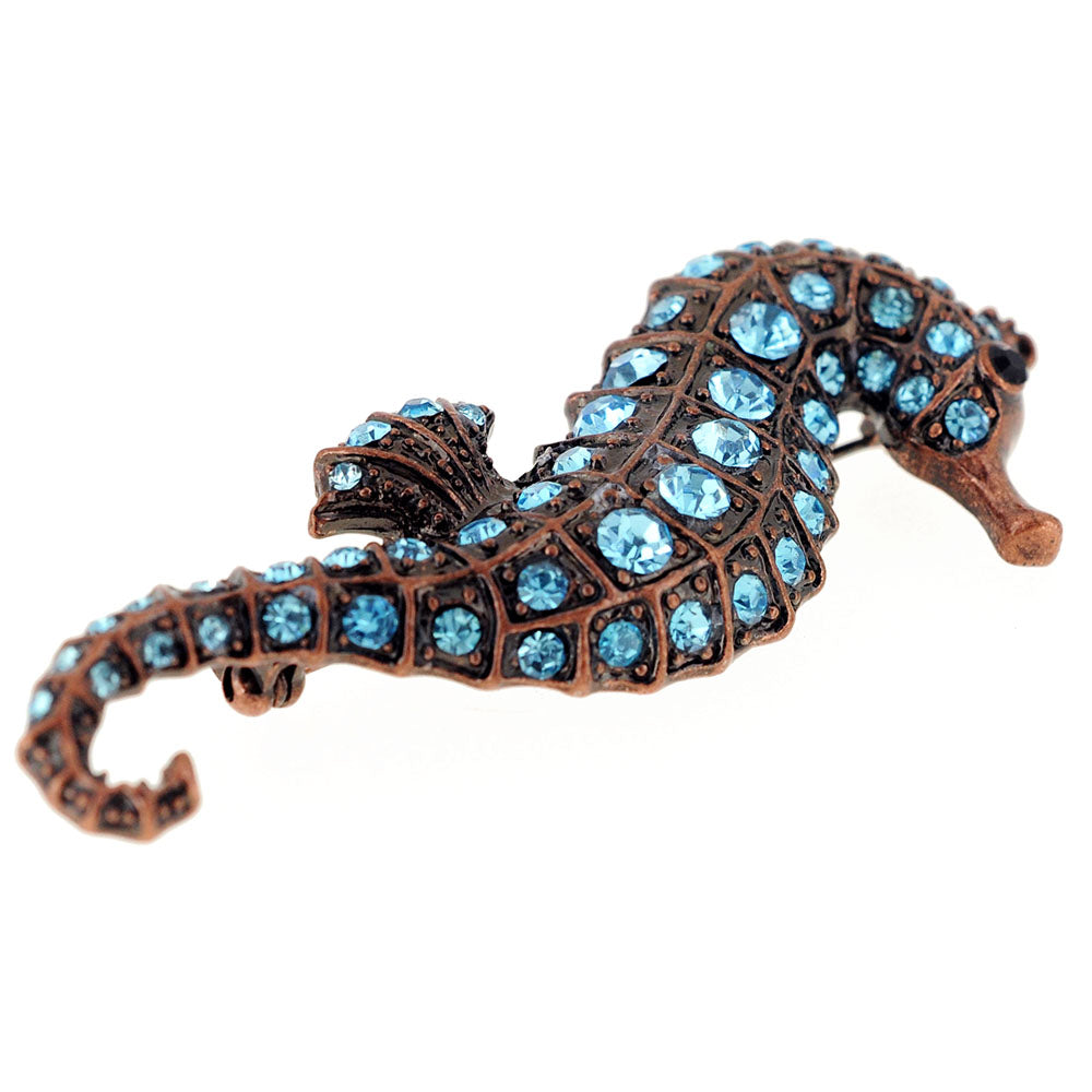 Vintage Style Turquoise Blue Seahorse Crystal Pin Brooch